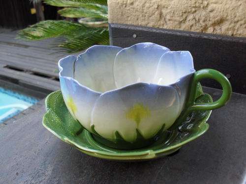 EXQUISITE ORIGINAL MUSTARDSEED & MOONSHINE LARGE TEA CUP & SAUCER FLOWER & LEAVES