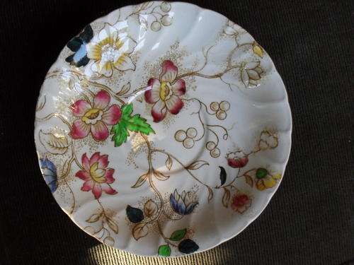 BURLEIGH WARE "DORCHESTER" SAUCER. SCALLOPED EDGE BEAUTIFUL TRANSFER PRINT & HAND PAINTED FLORAL