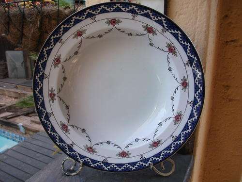 SUPERB & EXQUISITE LARGE ROYAL DOULTON "EXETER" 1914 BOWL FLORAL & HALF CIRCLE PATTERN IN BLUE/BLACK