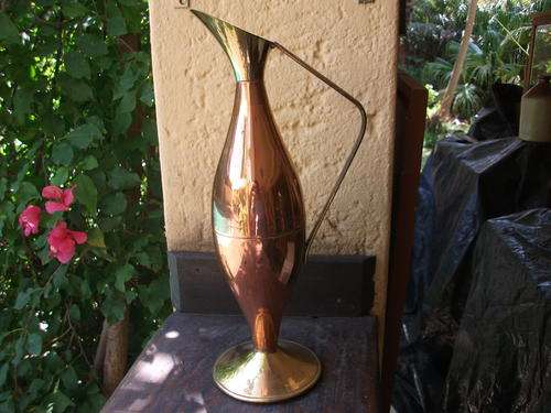 VERY LIGHTWEIGHT COPPER & BRASS CLARET JUG STYLE VASE