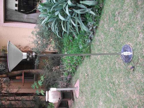 HOW DOES ONE DESCRIBE THIS?  CHARACTERFUL OLD/VINAGE ENAMEL SHADED STANDARD LAMP HAS WEAR & TEAR!