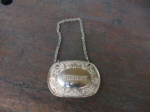 HEAVY AND VERY NICE MANTHE SILVER PLATED SHERRY DECANTER LABEL