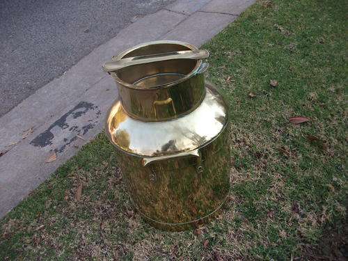 LARGE (WOULD THINK REPRODUCTION) BRASS MILK CAN. USE AS UMBRELLA STAND!