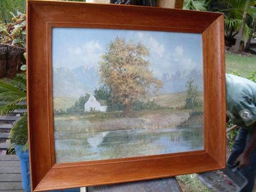 VINTAGE FRAMED PRINT BY GEORGE PAUL CANITZ 1874-1959 COUNTRY SCENE WITH MOUNTAINS. GORGEOUS