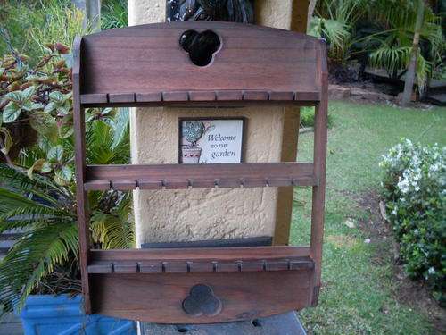 DARKENED WOODEN TEASPOON RACK. VERY NICE FOR DISPLAYING YOUR COLLECTION (24)