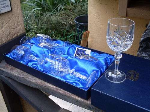 TRUELY MAGNIFICENT BOXED SET OF BOHEMIAN CRYSTAL HENRY MARCHANT  WINE GLASSES