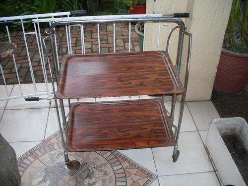 THIS IS BEYOND AWESOME! FOLD UP RETRO VINTAGE '60'S OR '70'S TEA OR DRINKS TROLLEY ON CASTORS WOW!