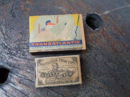 SOLD TO ME AS ANTIQUE A PAIR OF SWEDISH BOOK MATCHES ARBT TRANSATLANTIC AND LION
