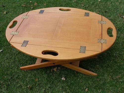 CONTEMPORARY FABULOUS SOLID BEECH? WOOD HEAVY! BUTLER'S TRAY HINGED SIDES TO CREATE TABLE ON BASE