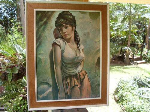 ABSOLUTELY STUNNING RETRO ENIGMATIC J H LYNCH FRAMED PRINT ON BOARD OF SULTRY BEAUTY. WOW!I