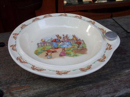 ROYAL DOULTON "BUNNYKINS" MADE IN ENGLAND FOOD WARMING BOWL ORIGINAL STOPPER FAMILY TIME