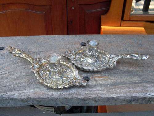 BELIEVED VINTAGE AN ABSOLUTELY GORGEOUS PAIR OF CHAMBER CANDLESTICK HOLDERS WITH INTRICATE DETAIL