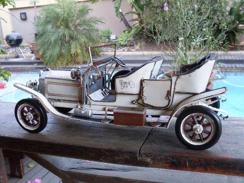 CONTEMPORARY LARGE METAL MODEL OF A VINTAGE ROLLS ROYCE CAR...NICE DETAIL, HINGES BITS & BOBS