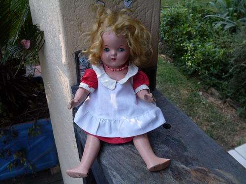 VERY OLD VINTAGE COMPOSITION??.  RELIABLE MADE IN CANADA "SHIRLEY TEMPLE LIKE" DOLL