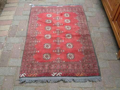 LOVELY PERSIAN / ORIENTAL (COULD BE AFGHAN) GEOMETRIC? HAND MADE CARPET, GORGEOUS REDS. WORTH A LOOK