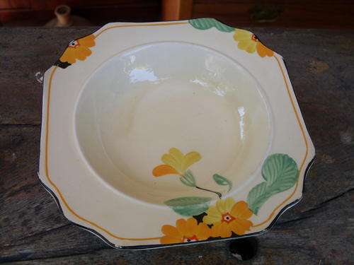 CROWN DEVON FIELDINGS DECO HAND PAINTED FLORAL LEAF BOWLS YELLOWS BLACK HONEY GLAZE