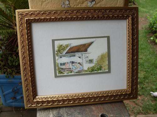 ORIGINAL FRAMED SIGNED SMALL WATERCOLOUR OF A TEA GARDEN IN HERMANUS CAPE