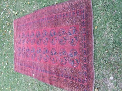 VINTAGE??? WHAT I THINK TO BE AN AFGHAN BOKHARA NICE SIZE RUG REDS & LUCKY ELEPHANT FOOT DESIGN