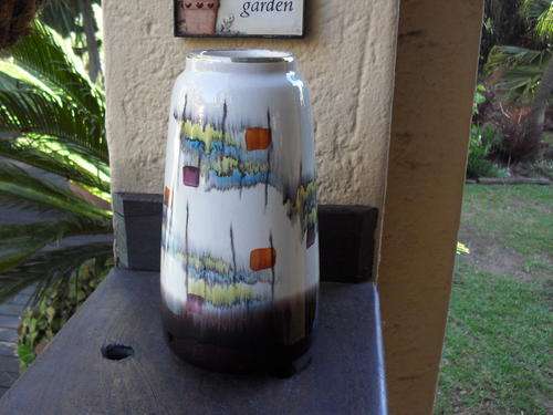 Lovely Retro West German   Vase 633-20 Brown tone/ orange yellow blue,  run in pattern