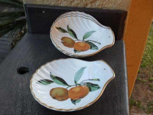 Royal Worcester  "EVESHAM" SET OF FOUR SHELL SHAPED SERVING DISHES/ITEMS GILT TRIM CITRUS PATTERN