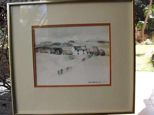 HUGH BRANDON COX RENOWNED ENGLISH NORFOLK ARTIST WHITE FARM FRAMED  PRINT