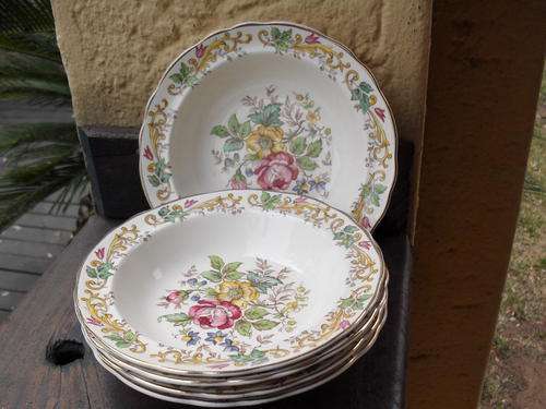 PRICE REDUCED VINTAGE SET 5 JAMES KENT LTD LONGTON FLORAL ROSE DESSERT/FRUIT/  BOWLS REGENCY 3092