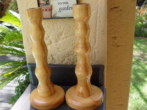 TWO PINE WOOD CANDELABRA (CANDLE HOLDERS) BASIC DOWN TO EARTH STUFF
