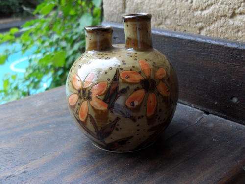 PALCON HANDCRAFTED STONEWARE FOLKART RANGE SMALL VASE ORANGE FLOWERS NICE!
