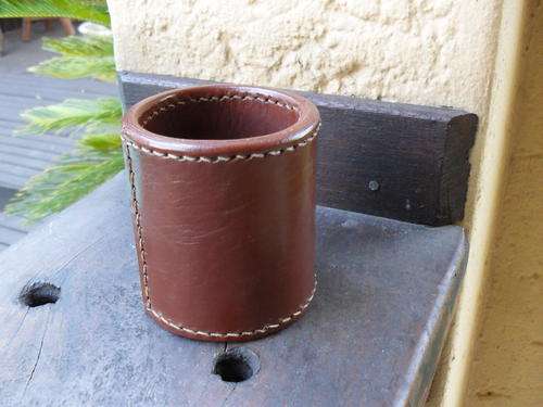 SOUVENIR VINTAGE LEATHER DICE THROWER FROM THE ROYAL INTEROCEAN LINES