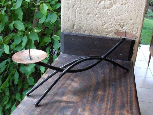 COPPER AND METAL UNUSUAL CANDLE HOLDER (HOLDS 2 CANDLES) IT'S NICE