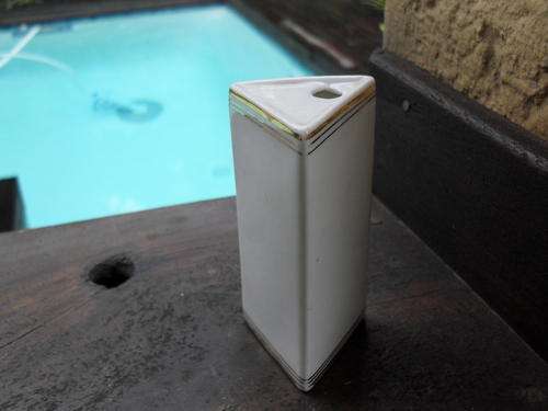 SINGLE STEM PORCELAIN ELONGATED TRIANGLE WHITE WITH GILT TRIM VASE PORTUGAL