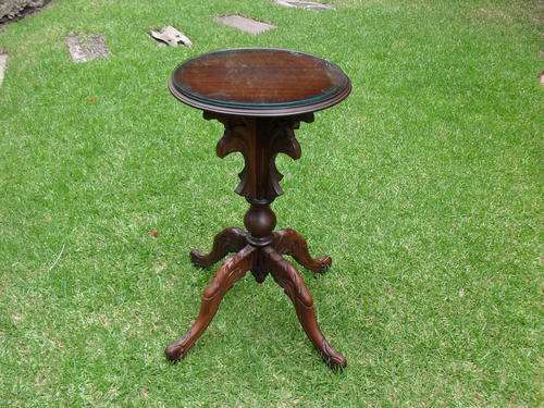 BEAUTIFUL CARVED VINTAGE? TALL  IMBUIA?  SIDE, LAMP,  OCCASSIONAL? TABLE WITH MARKING. HAS GLASS TOP