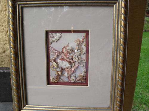 DELIGHTFUL  FRAMED FAIRY CHILD AMID FLOWERS 3D PRINT. REALLY WORTH A LOOK