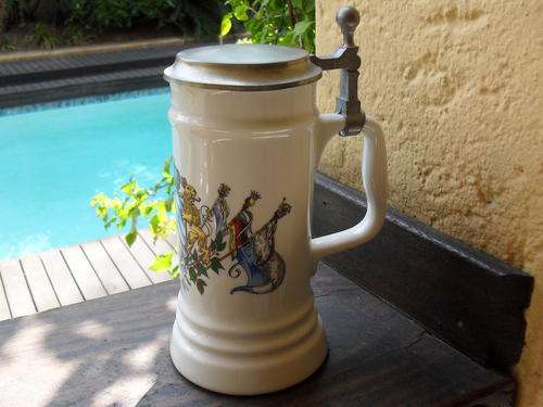 CERAMIC RASTAL (GERMAN) BEER TANKARD WITH ZINN RASTAL PEWTER LID 1992