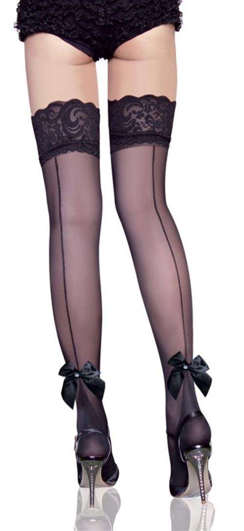 Thigh High Lace Trim Stockings With Bow Detail