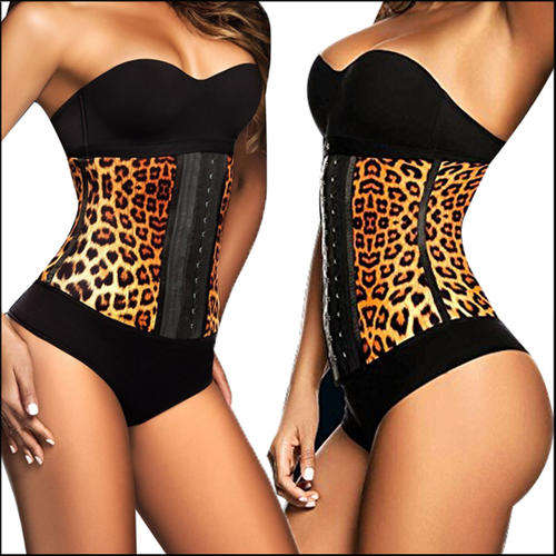 Latex Steel Bone Waist Cinching Corset - Leopard Print