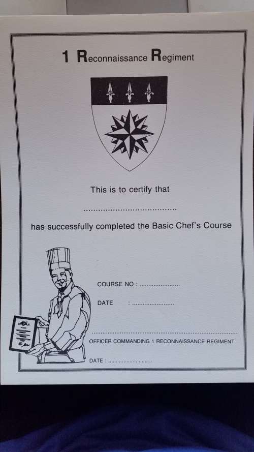 1 Reconnaissance regiment certificate (Basic Chef's Course)