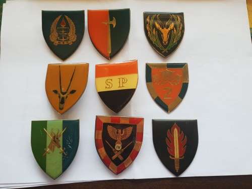 SADF metal shoulder flashes - all damaged