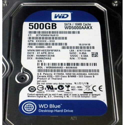 WESTERN DIGITAL 500GB 7200 RPM 16MB Cache SATA