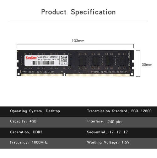 KingSpec DDR3 4GB 1600mhz Desktop Memory
