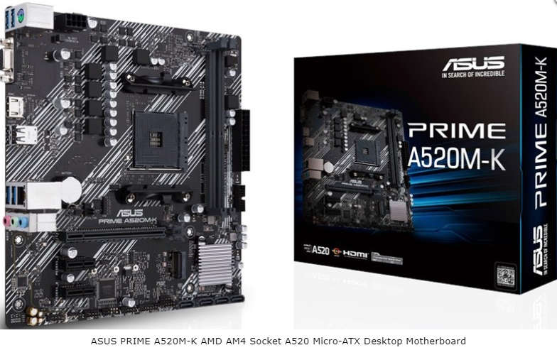 ASUS PRIME A520M-K AMD AM4 Socket A520 Micro-ATX Desktop Motherboard