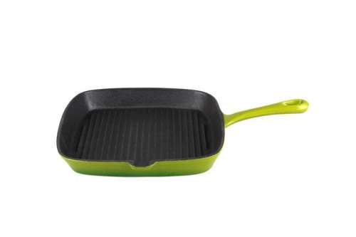 Gourmand Square Cast Iron Grill Skillet - Green