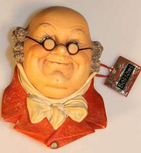 VTG 1964 BOSSONS MR. PICKWICK CHALKWARE HEAD FIGURINE W TAG AND BOX