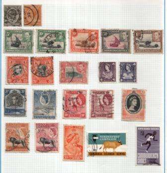 Kenya, Uganda, Tanganyika/ Tanzania    A lot of 22 stamps Hinged mostly lightly cancelled