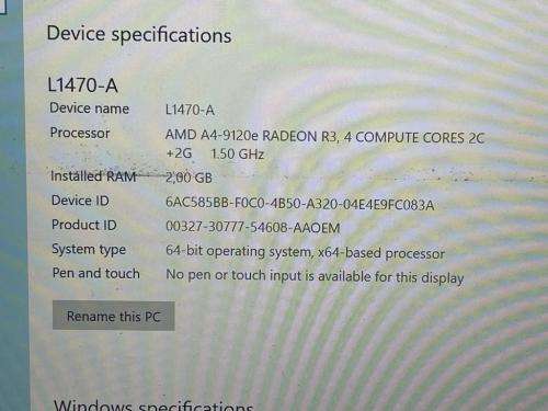 CONNEX SLIMBOOK L1470 MOTHERBOARD  AMD A4-9120e CPU 2GB RAM 32GB STORAGE (12V 2A)