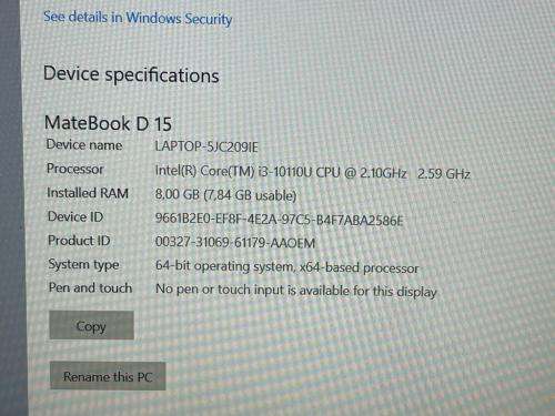 HUAWEI MATEBOOK D15 | 10TH GEN CORE i3-10110U | 8GB DDR4 | 256GB SSD | 15.6` FHD | WIN10