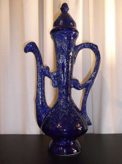 Striking and Huge Mottled Blue Kettle or Coffee Pot