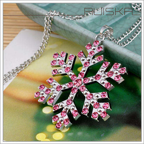 CUTE PINK SNOWFLAKE RHINESTONE NECKLACE WITH CHAIN