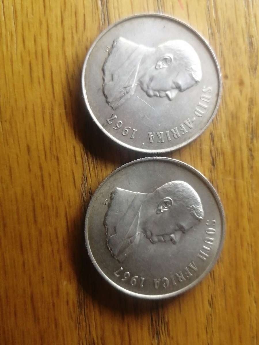 South Africa 1967 R1.  1 x Afrikaans.. 1 x English