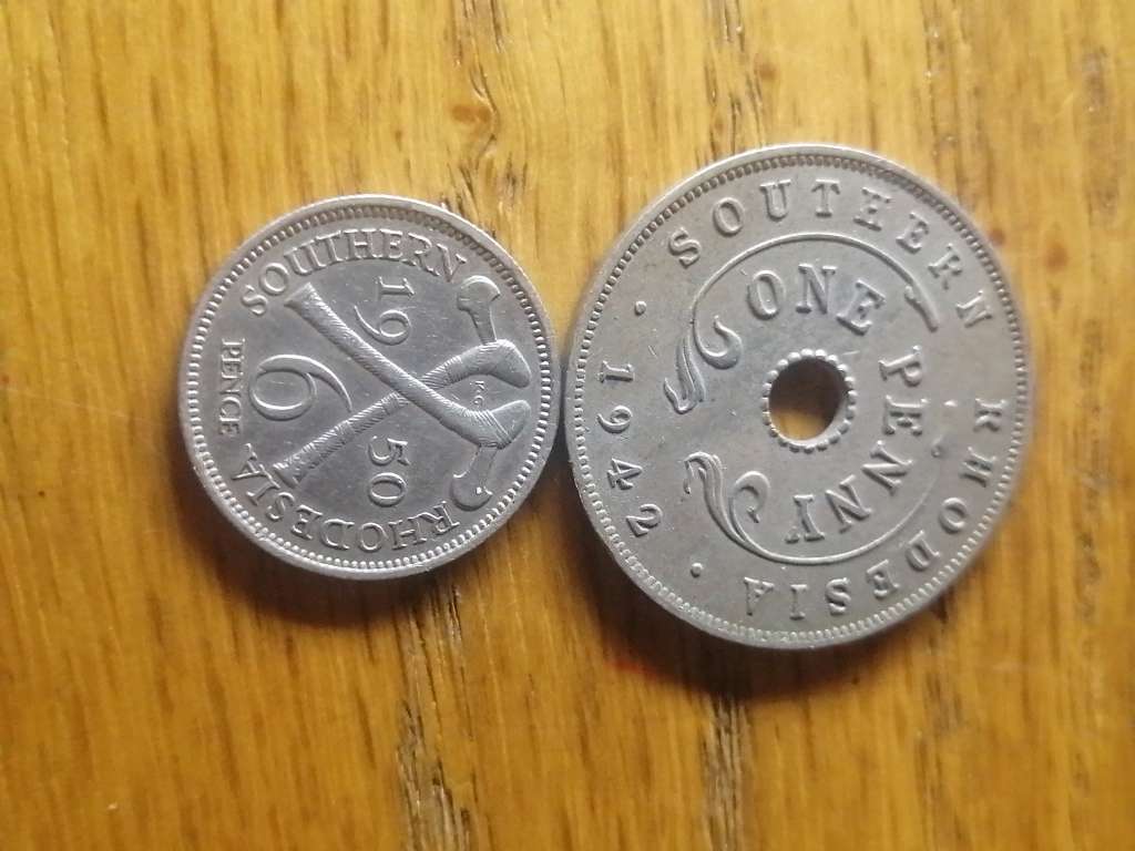 Southern Rhodesia 1 x 1942 one penny... 1 x 1950 6 pence....
